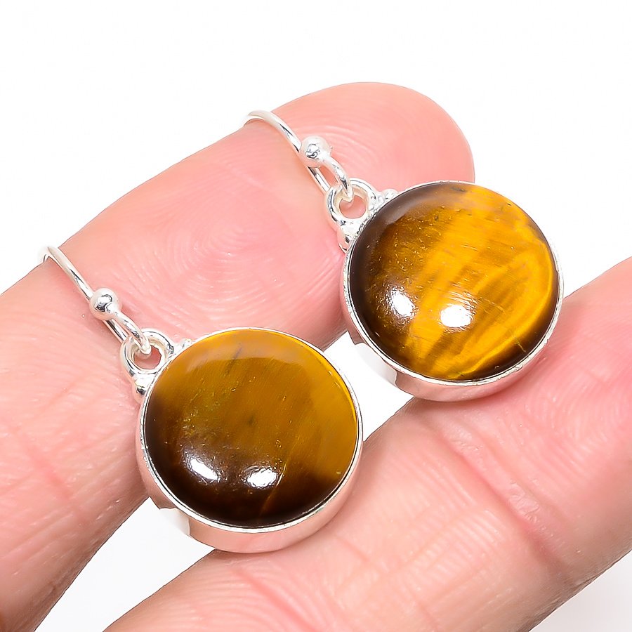 Thai Tiger'S Eye 925 Sterling Silver Jewelry Earring, Drop Dangle Earring, Gift For Her, Round Earring, Yellow Earring, Silver Jewelry Earring