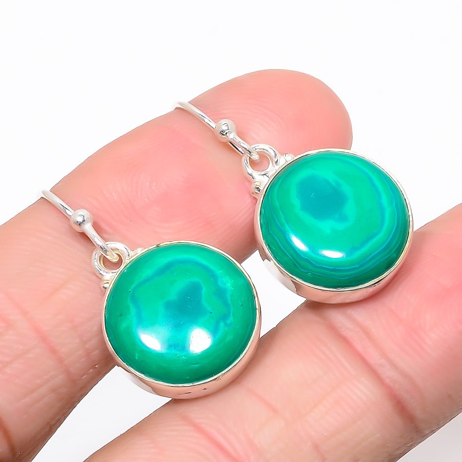 Malachite 925 Sterling Silver Earring, Drop Dangle Earring, Gift For Her, Round Earring, Green Earring, Silver Jewelry Earring