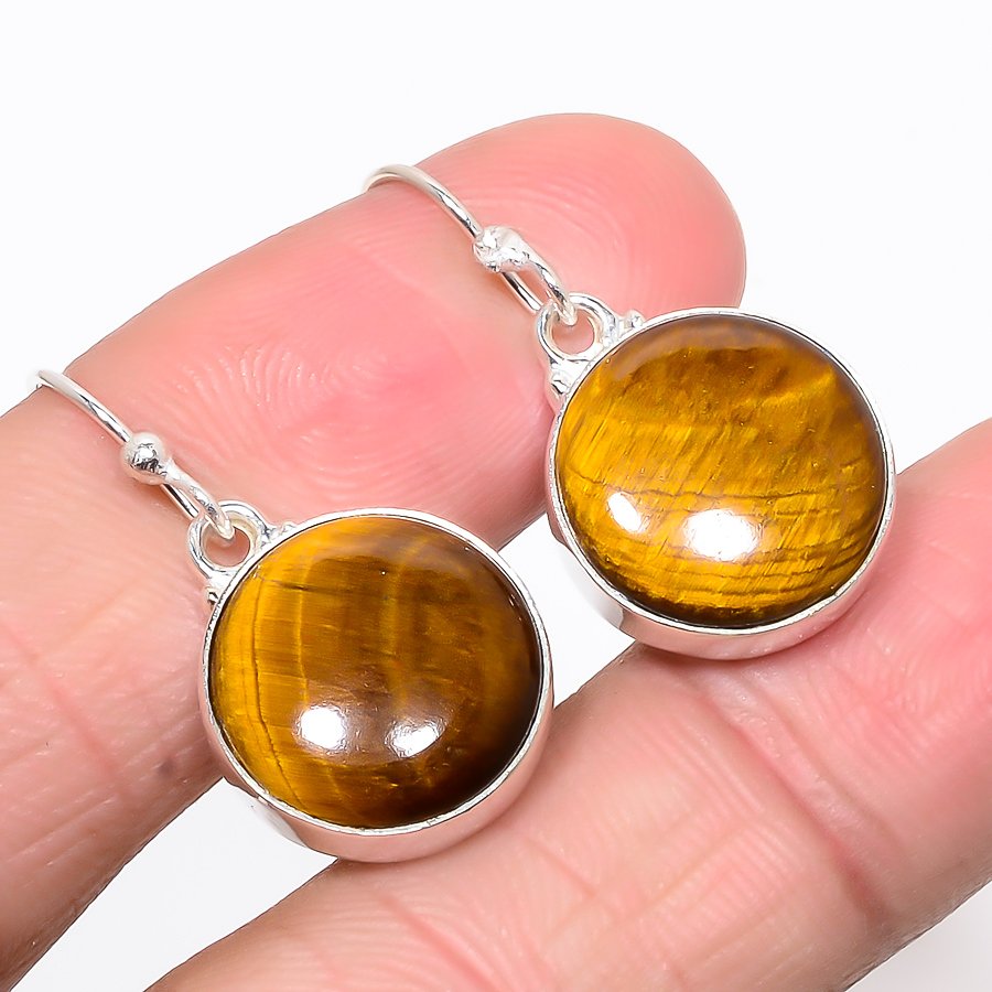 Thai Tiger'S Eye 925 Sterling Silver Jewelry Handmade Earring, Drop Dangle Earring, Gift For Her, Round Earring, Yellow Earring, Silver Jewelry Earring