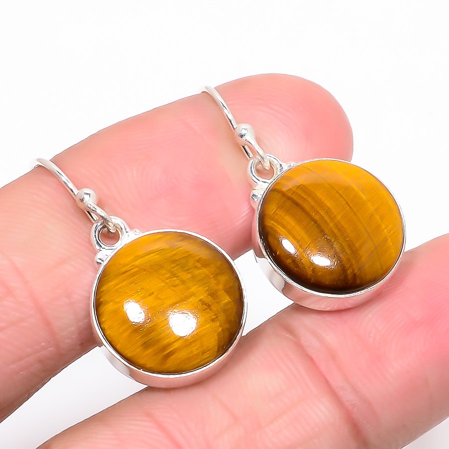 Thai Tiger'S Eye 925 Sterling Silver Jewelry Handmade Earring, Drop Dangle Earring, Gift For Her, Round Earring, Yellow Earring, Silver Jewelry Earring