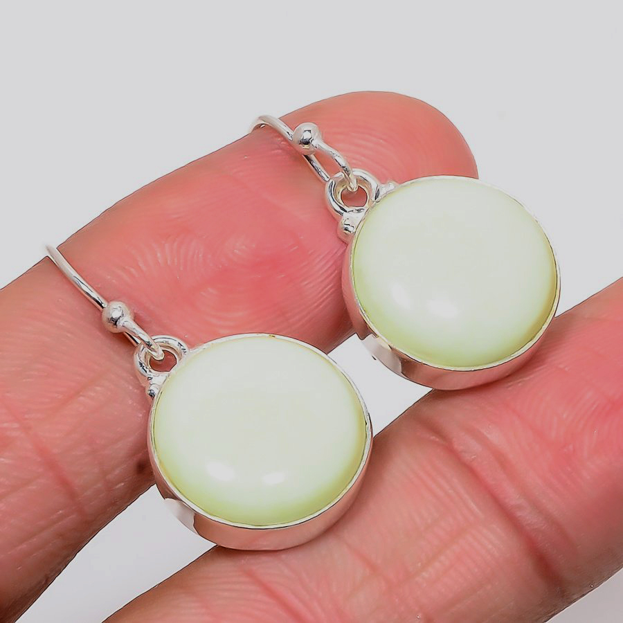 Australian Lemon Chrysoprase 925 Sterling Silver Jewelry Earring, Drop Dangle Earring, Gift For Her, Round Earring, Yellow Earring, Silver Jewelry Earring