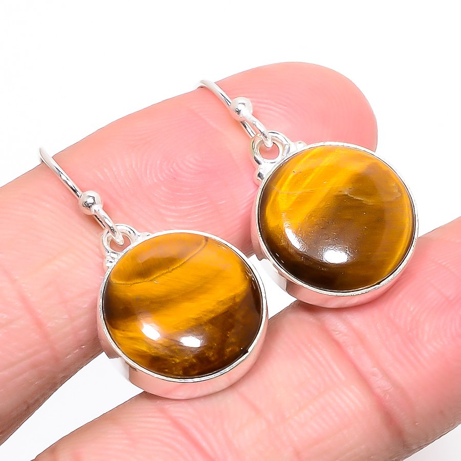 Thai Tiger'S Eye 925 Sterling Silver Jewelry Earring, Drop Dangle Earring, Gift For Her, Round Earring, Yellow Earring, Silver Jewelry Earring