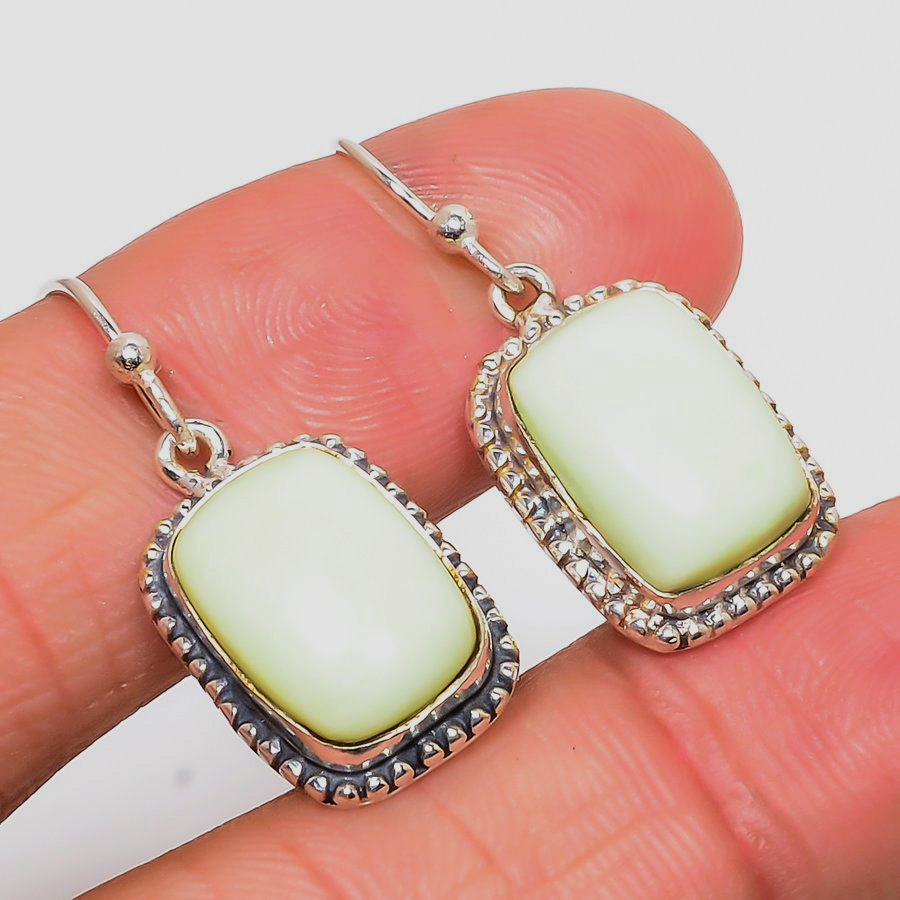 Australian Lemon Chrysoprase 925 Sterling Silver Jewelry Earring, Drop Dangle Earring, Gift For Her, Cushion Earring, Yellow Earring, Silver Jewelry Earring