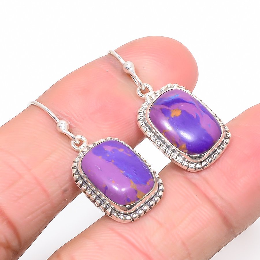 Copper Purple Turquoise 925 Sterling Silver Jewelry Earring, Drop Dangle Earring, Gift For Her, Cushion Earring, Purple Earring, Silver Jewelry Earring