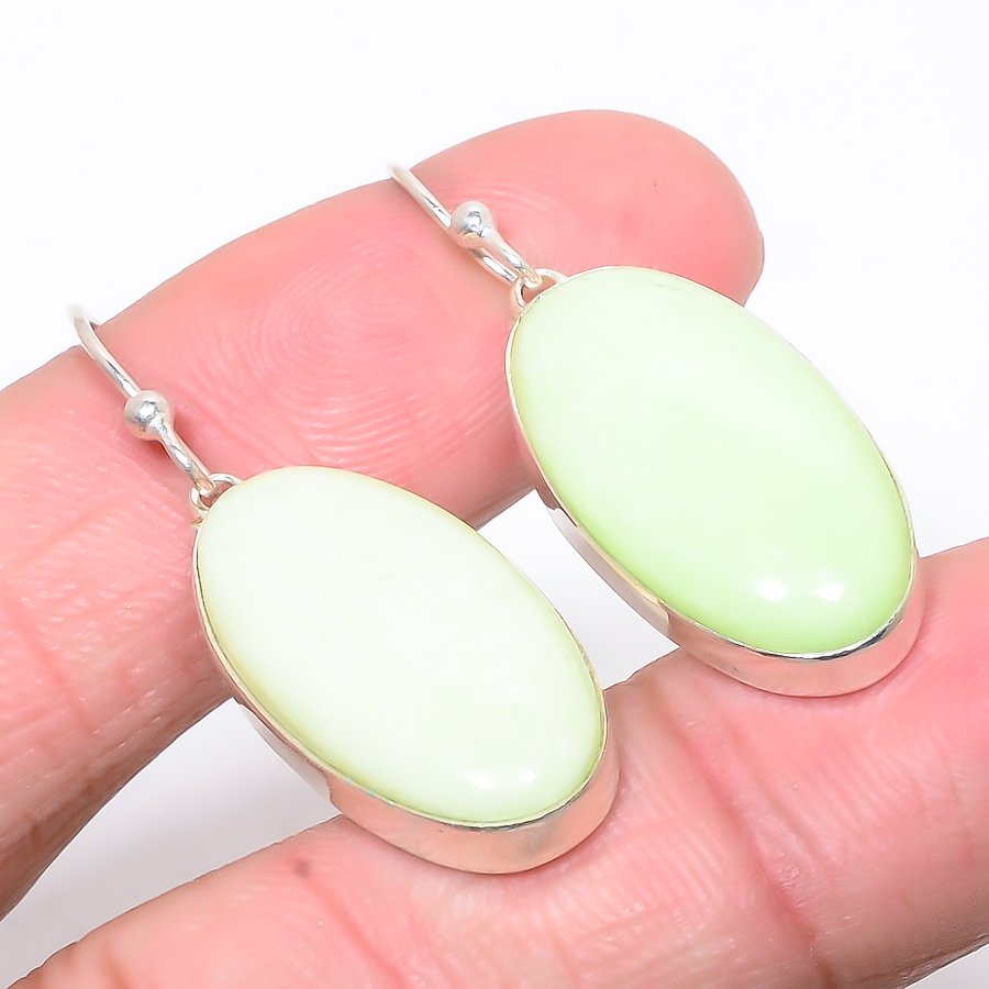 Australian Lemon Chrysoprase 925 Sterling Silver Jewelry Earring, Drop Dangle Earring, Gift For Her, Oval Earring, Yellow Earring, Silver Jewelry Earring