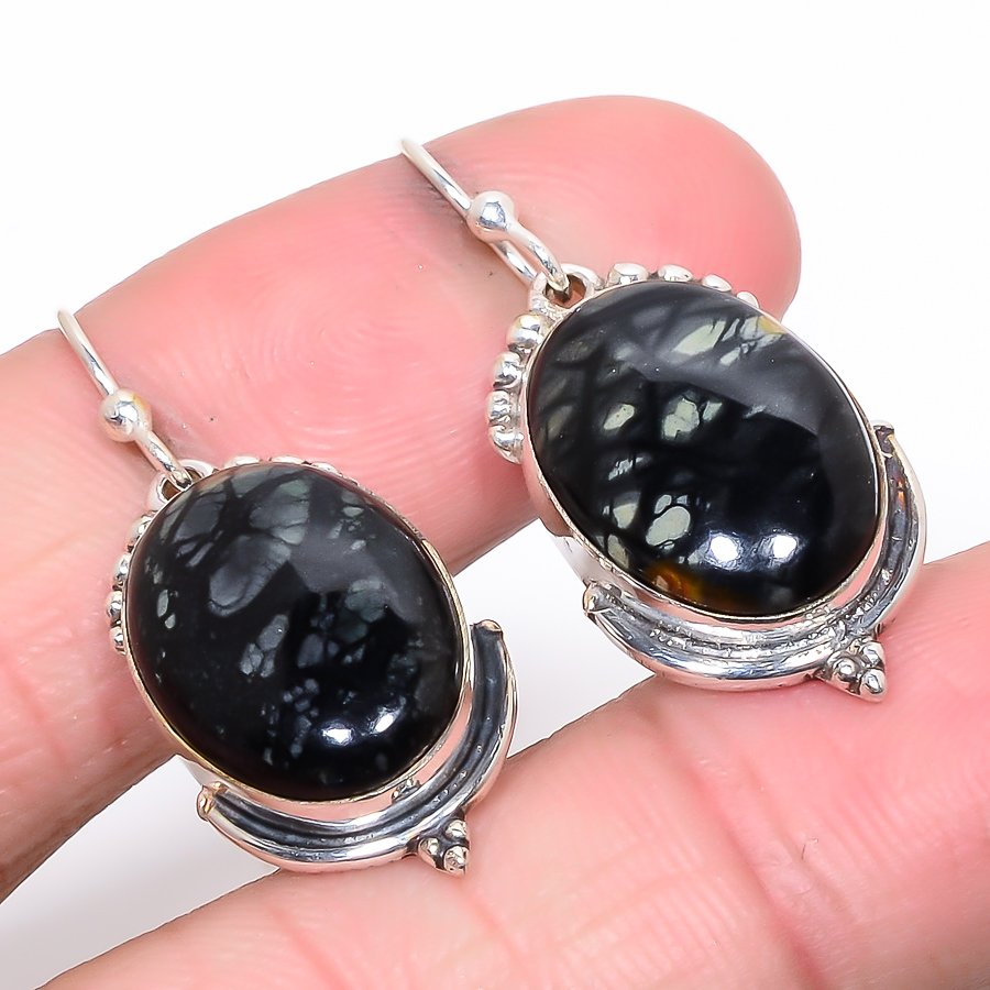 Picasso Jasper Vintage 925 Sterling Silver Jewelry Earring 1.46" T81