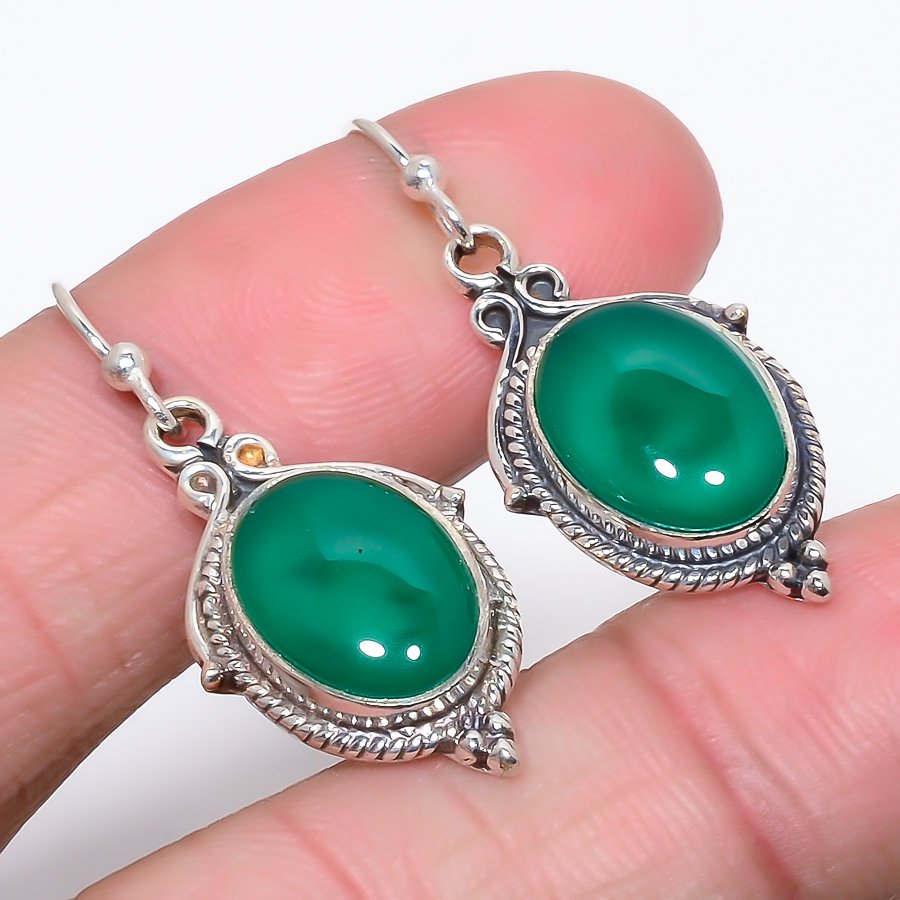 African Green Onyx 925 Sterling Silver Jewelry Earring, Drop Dangle Earring, Gift For Her, Oval Earring, Green Earring, Silver Jewelry Earring