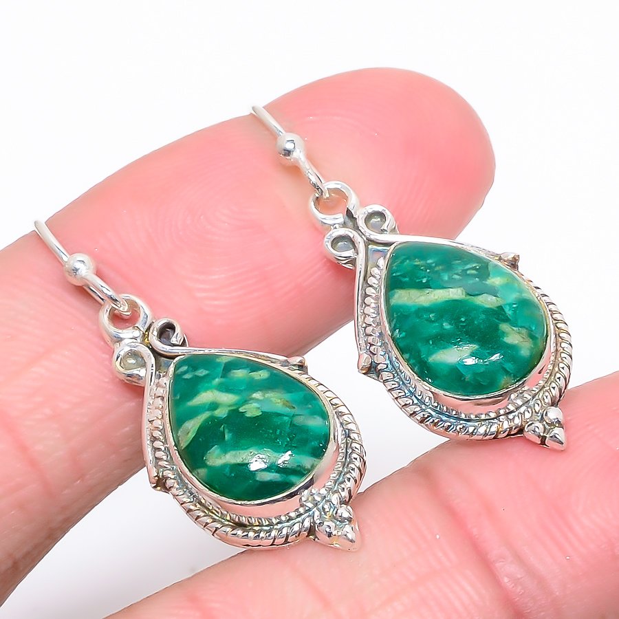 Russian Amazonite Vintage Solid 925 Sterling Silver Jewelry Earring, Drop Dangle Earring, Gift For Her, Pear Earring, Green Earring, Silver Jewelry Earring
