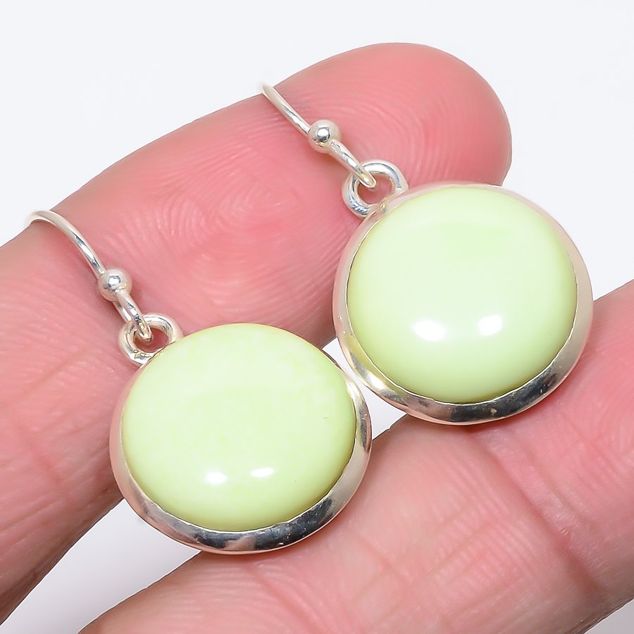 Australian Lemon Chrysoprase 925 Sterling Silver Jewelry Earring, Drop Dangle Earring, Gift For Her, Round Earring, Yellow Earring, Silver Jewelry Earring