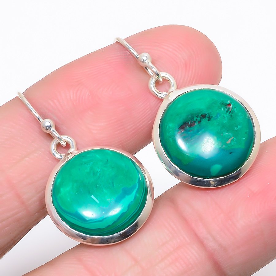Malachite 925 Sterling Silver Jewelry Earring, Drop Dangle Earring, Gift For Her, Round Earring, Green Earring, Silver Jewelry Earring