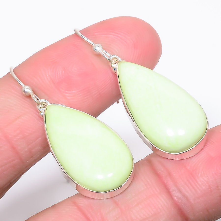 Australian Lemon Chrysoprase 925 Sterling Silver Jewelry Earring, Drop Dangle Earring, Gift For Her, Pear Earring, Yellow Earring, Silver Jewelry Earring