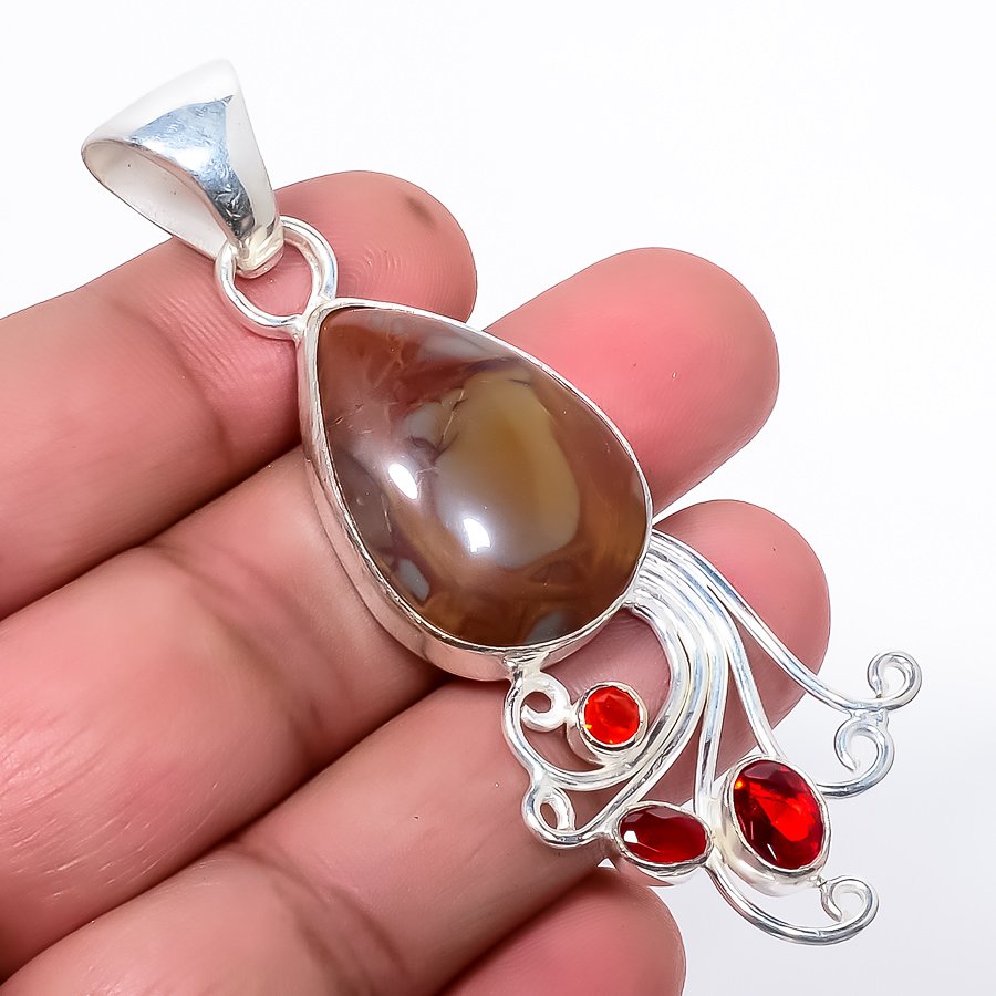Noreena Jasper & Garnet 925 Sterling Silver Pendant, Handmade Pendant, Pear Pendant, Red Pendant, Unique Silver Pendant, Fine Pendant, Silver Jewelry Pendant