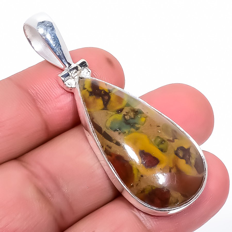 Rhyolite Jasper 925 Sterling Silver Pendant, Handmade Pendant, Pear Pendant, Red Pendant, Unique Silver Pendant, Fine Pendant, Silver Jewelry Pendant