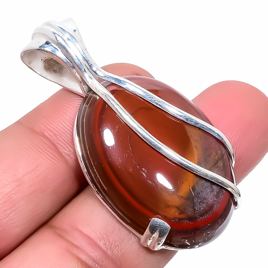 Bull'S Eye Mookaite 925 Sterling Silver Pendant, Handmade Pendant, Oval Pendant, Red Pendant, Unique Silver Pendant, Fine Pendant, Silver Jewelry Pendant