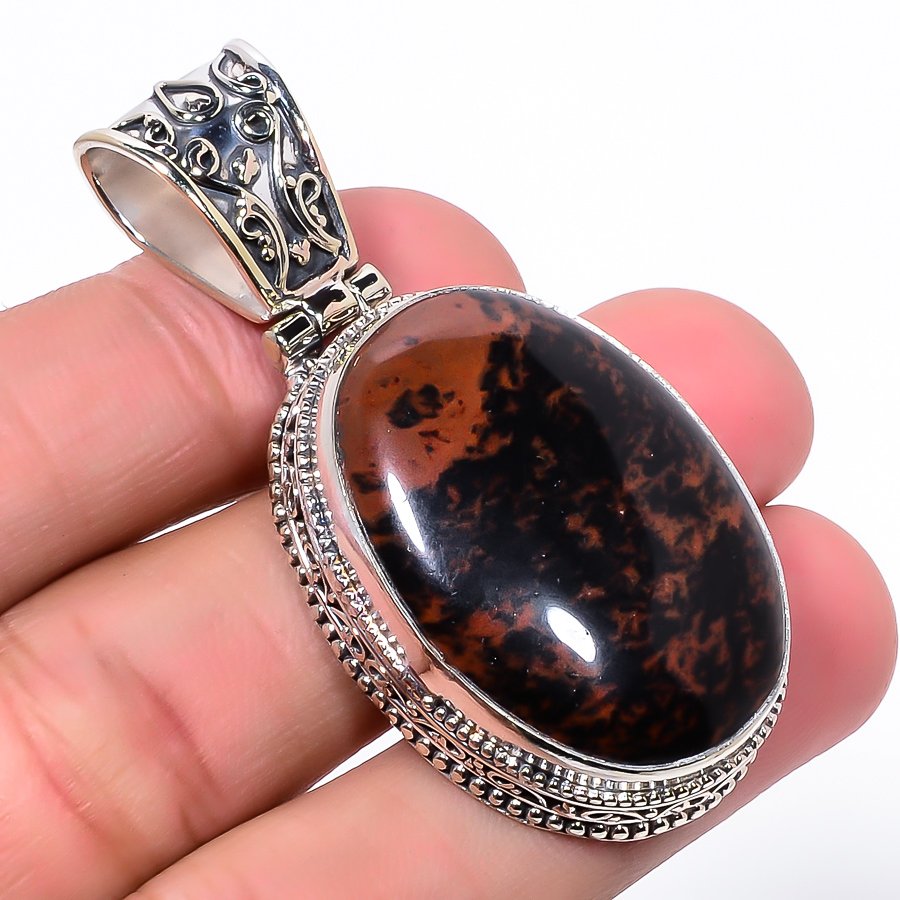 Mahogany Jasper 925 Sterling Silver Pendant, Handmade Pendant, Oval Pendant, Black Pendant, Unique Silver Pendant, Fine Pendant, Silver Jewelry Pendant