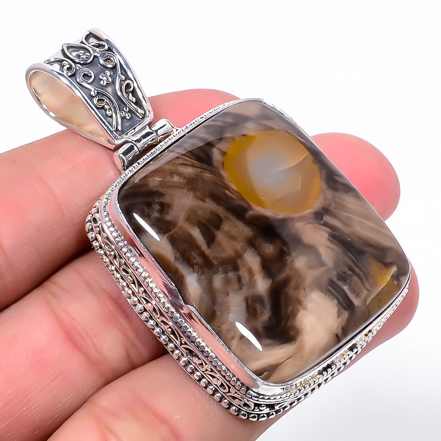 Peanut Wood Jasper 925 Sterling Silver Pendant, Handmade Pendant, Cushion Pendant, Brown Pendant, Unique Silver Pendant, Fine Pendant, Silver Jewelry Pendant