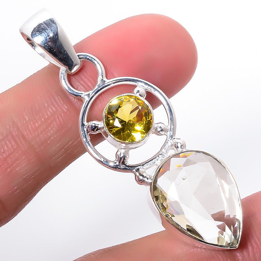 White Topaz & Lemon Topaz 925 Sterling Silver Pendant, Handmade Pendant, Pear Pendant, White Pendant, Unique Silver Pendant, Fine Pendant, Silver Jewelry Pendant