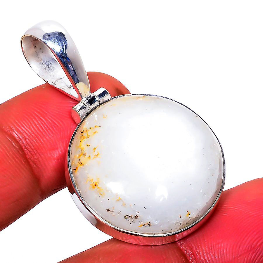 White Agate 925 Sterling Silver Pendant, Handmade Pendant, Round Pendant, White Pendant, Unique Silver Pendant, Fine Pendant, Silver Jewelry Pendant