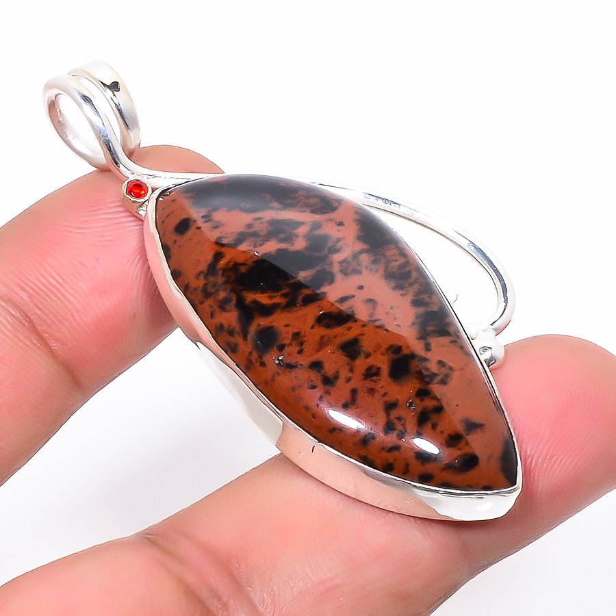 Mahogany Jasper & Garnet 925 Sterling Silver Pendant, Handmade Pendant, Trillion Pendant, Brown Pendant, Unique Silver Pendant, Fine Pendant, Silver Jewelry Pendant