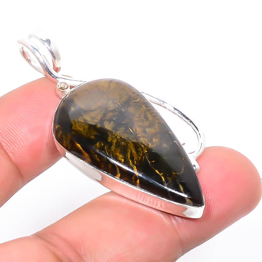 Pilbara Jasper 925 Sterling Silver Pendant, Handmade Pendant, Pear Pendant, Yellow Pendant, Unique Silver Pendant, Fine Pendant, Silver Jewelry Pendant