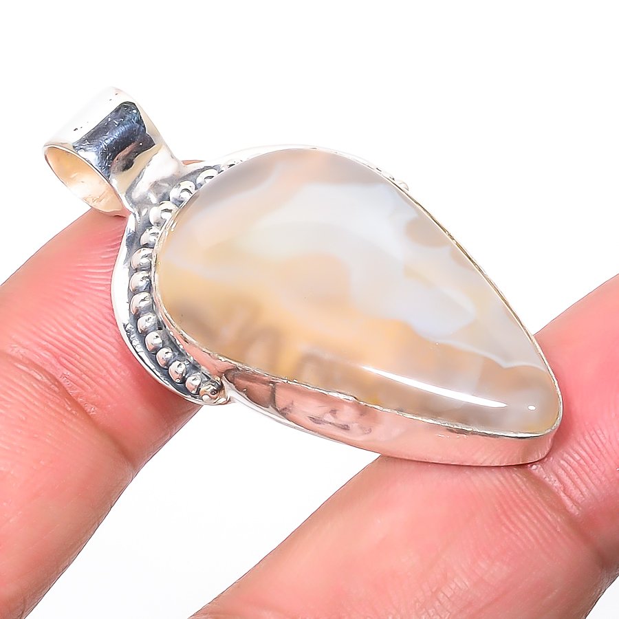Botswana Lace Agate 925 Sterling Silver Pendant, Handmade Pendant, Pear Pendant, Yellow Pendant, Unique Silver Pendant, Fine Pendant, Silver Jewelry Pendant