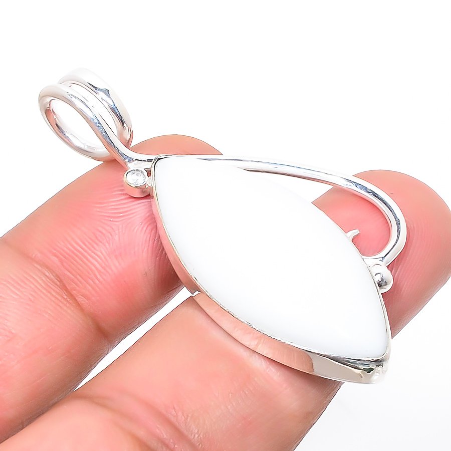 White Coral 925 Sterling Silver Pendant, Handmade Pendant, Marquise Pendant, White Pendant, Unique Silver Pendant, Fine Pendant, Silver Jewelry Pendant