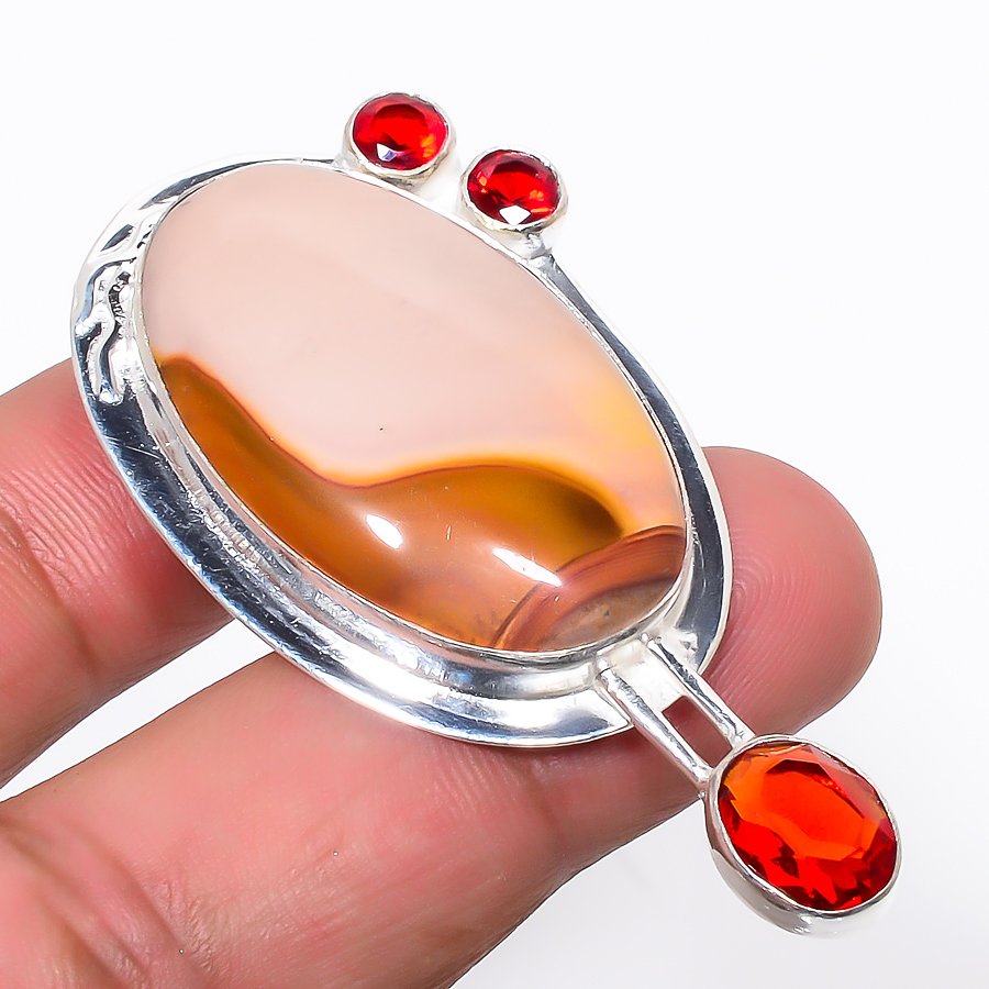 Polychrome Jasper & Garnet 925 Sterling Silver Pendant, Handmade Pendant, Oval Pendant, Red Pendant, Unique Silver Pendant, Fine Pendant, Silver Jewelry Pendant