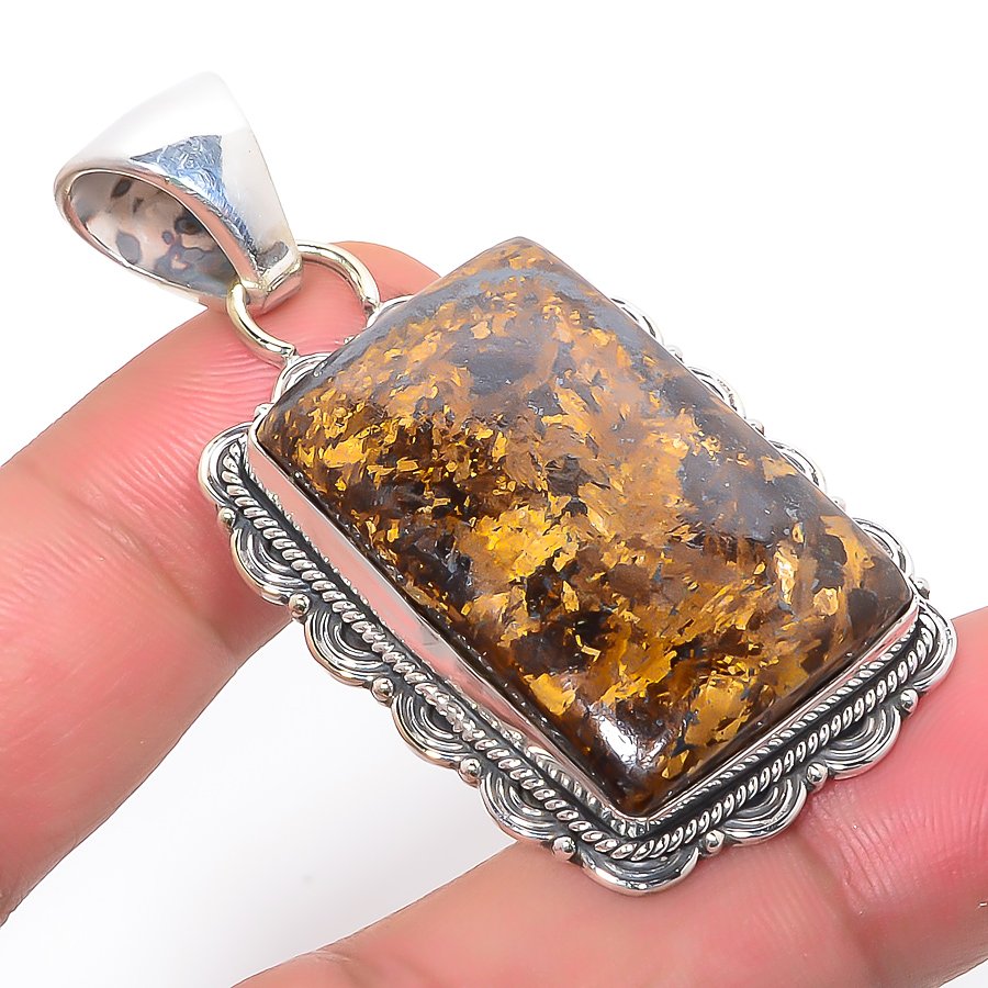 Bronzite Jasper 925 Sterling Silver Pendant, Handmade Pendant, Baguette Pendant, Brown Pendant, Unique Silver Pendant, Fine Pendant, Silver Jewelry Pendant