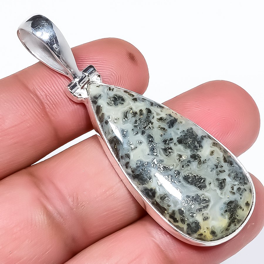 Chalco Pyrite 925 Sterling Silver Pendant, Handmade Pendant, Pear Pendant, Gray Pendant, Unique Silver Pendant, Fine Pendant, Silver Jewelry Pendant