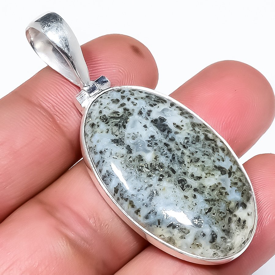 Chalco Pyrite 925 Sterling Silver Pendant, Handmade Pendant, Oval Pendant, Gray Pendant, Unique Silver Pendant, Fine Pendant, Silver Jewelry Pendant