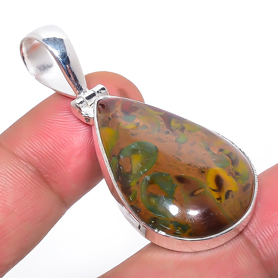 Rhyolite Jasper 925 Sterling Silver Pendant, Handmade Pendant, Pear Pendant, Red Pendant, Unique Silver Pendant, Fine Pendant, Silver Jewelry Pendant