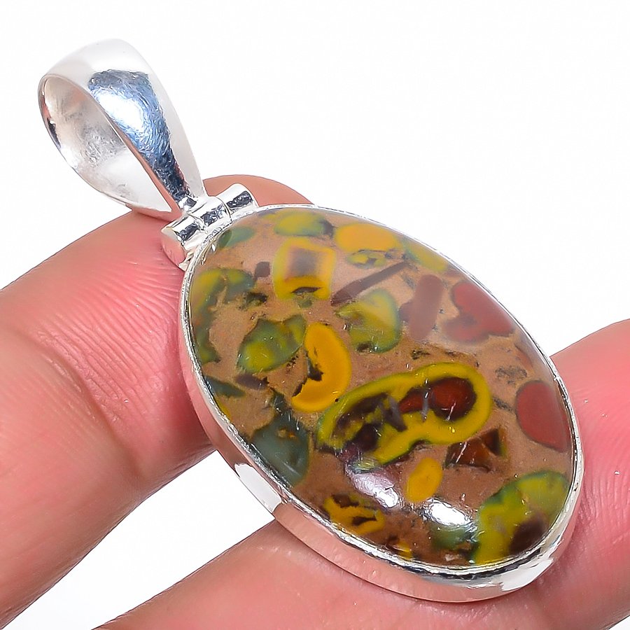 Rhyolite Jasper 925 Sterling Silver Pendant, Handmade Pendant, Oval Pendant, Red Pendant, Unique Silver Pendant, Fine Pendant, Silver Jewelry Pendant