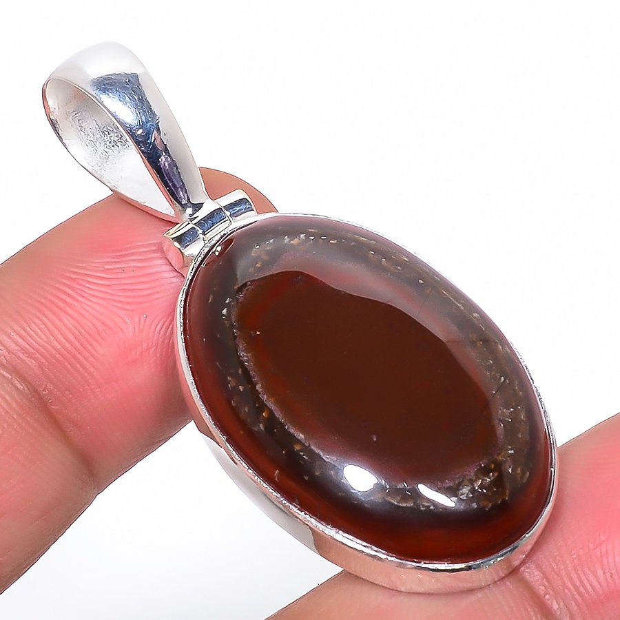 Bull'S Eye Mookaite 925 Sterling Silver Pendant, Handmade Pendant, Oval Pendant, Red Pendant, Unique Silver Pendant, Fine Pendant, Silver Jewelry Pendant