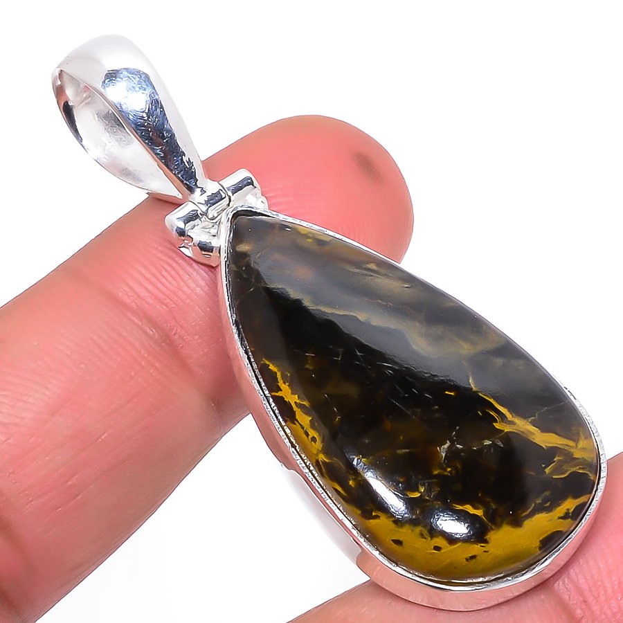 Marra Mamba Jasper 925 Sterling Silver Pendant, Handmade Pendant, Pear Pendant, Black Pendant, Unique Silver Pendant, Fine Pendant, Silver Jewelry Pendant