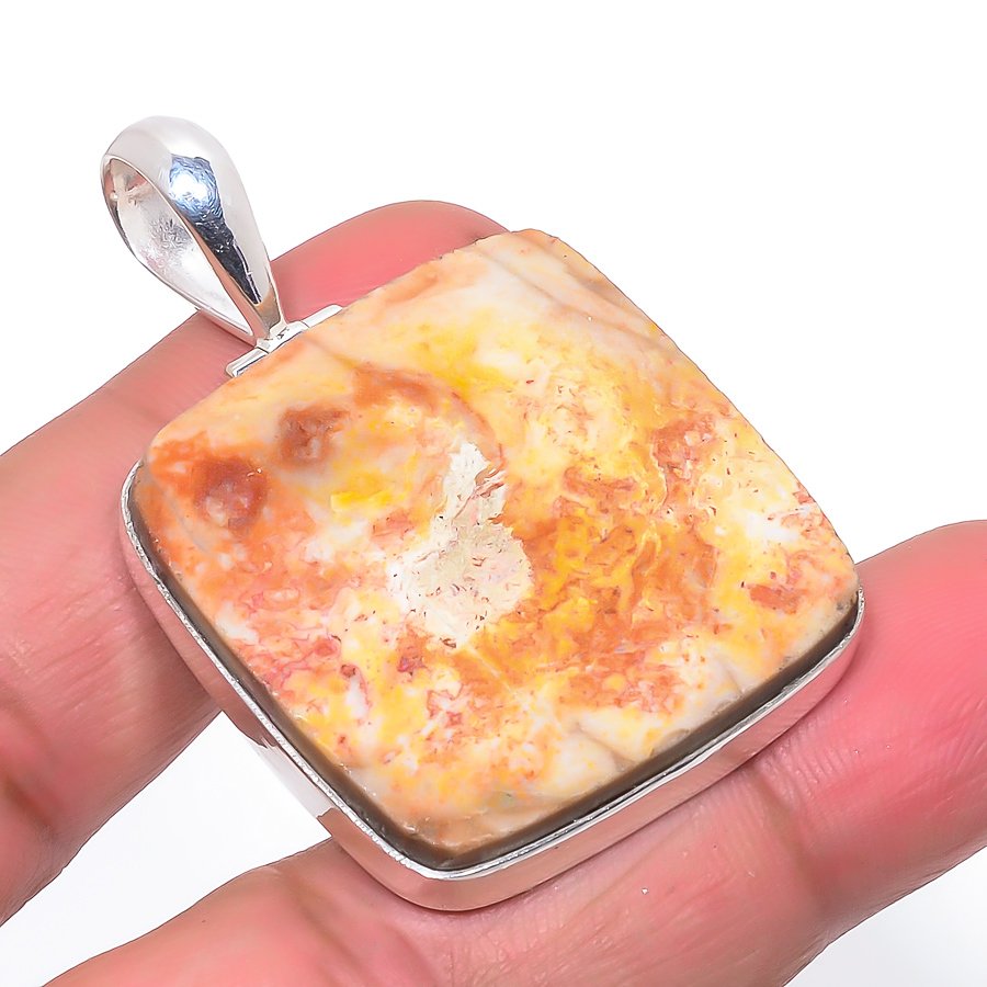 Psilomelane Jasper 925 Sterling Silver Pendant, Handmade Pendant, Cushion Pendant, Yellow Pendant, Unique Silver Pendant, Fine Pendant, Silver Jewelry Pendant