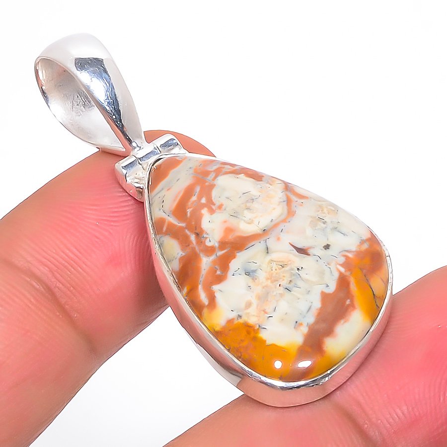 Bird Eye Jasper 925 Sterling Silver Pendant, Handmade Pendant, Pear Pendant, Yellow Pendant, Unique Silver Pendant, Fine Pendant, Silver Jewelry Pendant
