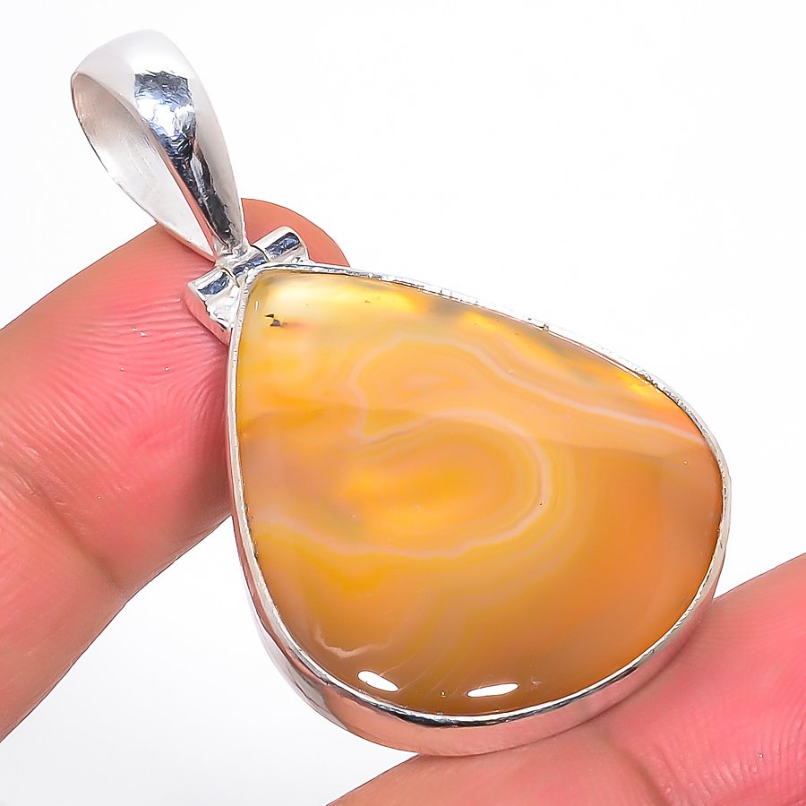 Botswana Yellow Lace Agate 925 Sterling Silver Pendant, Handmade Pendant, Pear Pendant, Yellow Pendant, Unique Silver Pendant, Fine Pendant, Silver Jewelry Pendant