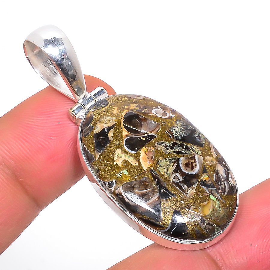 Copper Turritella Fossil 925 Sterling Silver Pendant, Handmade Pendant, Oval Pendant, Brown Pendant, Unique Silver Pendant, Fine Pendant, Silver Jewelry Pendant