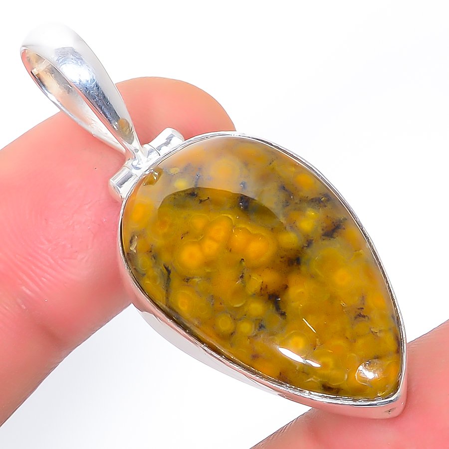 Ocean Jasper 925 Sterling Silver Pendant, Handmade Pendant, Pear Pendant, Green Pendant, Unique Silver Pendant, Fine Pendant, Silver Jewelry Pendant