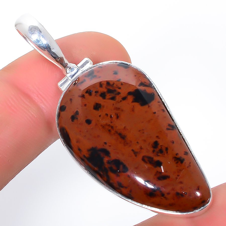 Mahogany Obsidian 925 Sterling Silver Pendant, Handmade Pendant, Pear Pendant, Red Pendant, Unique Silver Pendant, Fine Pendant, Silver Jewelry Pendant