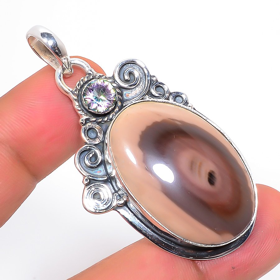 Imperial Jasper & Rainbow Fire Topaz 925 Sterling Silver Pendant, Handmade Pendant, Oval Pendant, Red Pendant, Unique Silver Pendant, Fine Pendant, Silver Jewelry Pendant