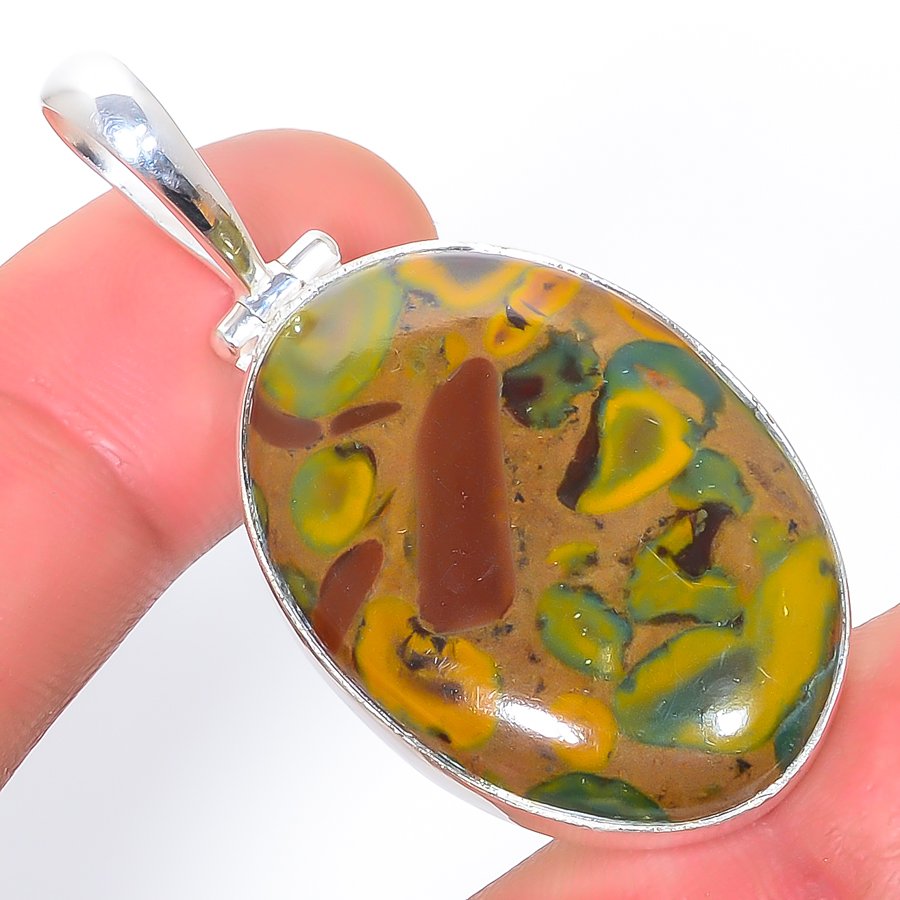 Rhyolite Jasper 925 Sterling Silver Pendant, Handmade Pendant, Oval Pendant, Red Pendant, Unique Silver Pendant, Fine Pendant, Silver Jewelry Pendant