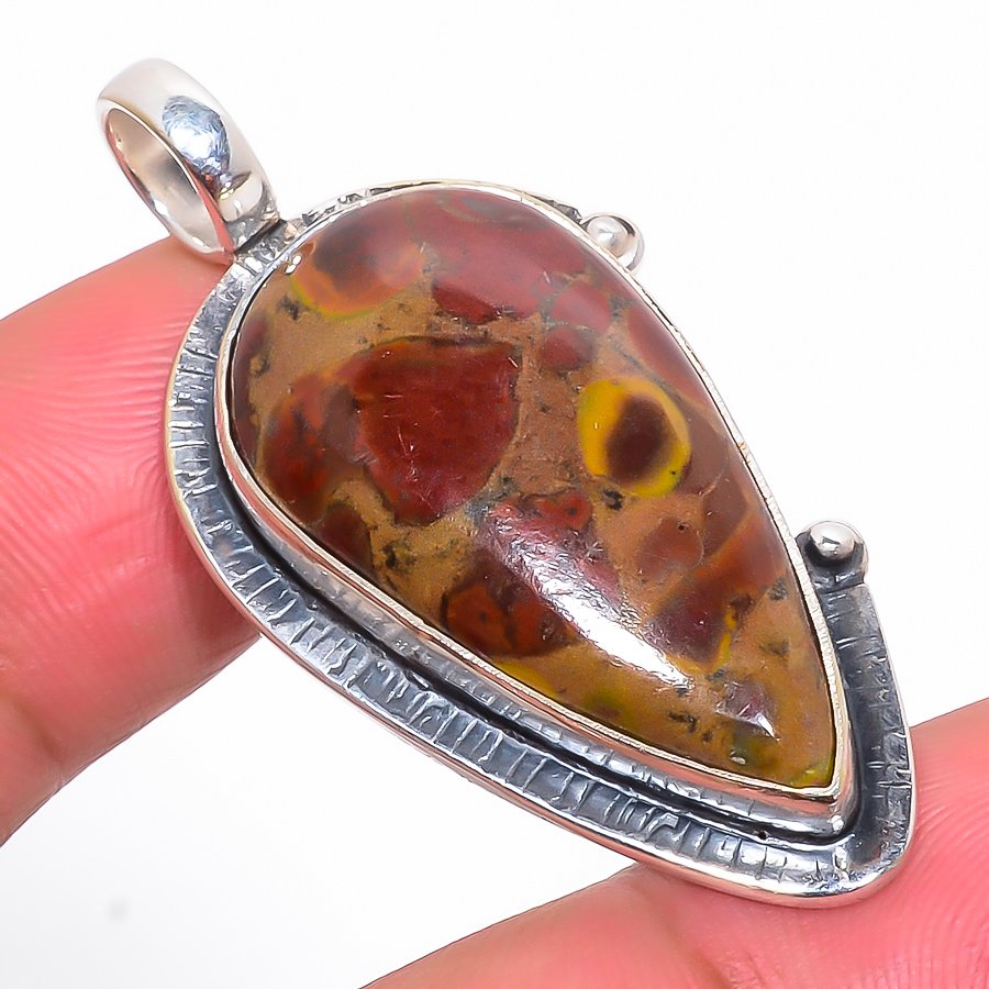 Rhyolite Jasper 925 Sterling Silver Pendant, Handmade Pendant, Pear Pendant, Red Pendant, Unique Silver Pendant, Fine Pendant, Silver Jewelry Pendant