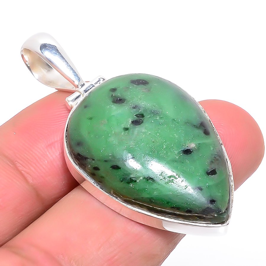 Zoisite Jasper 925 Sterling Silver Pendant, Handmade Pendant, Pear Pendant, Green Pendant, Unique Silver Pendant, Fine Pendant, Silver Jewelry Pendant