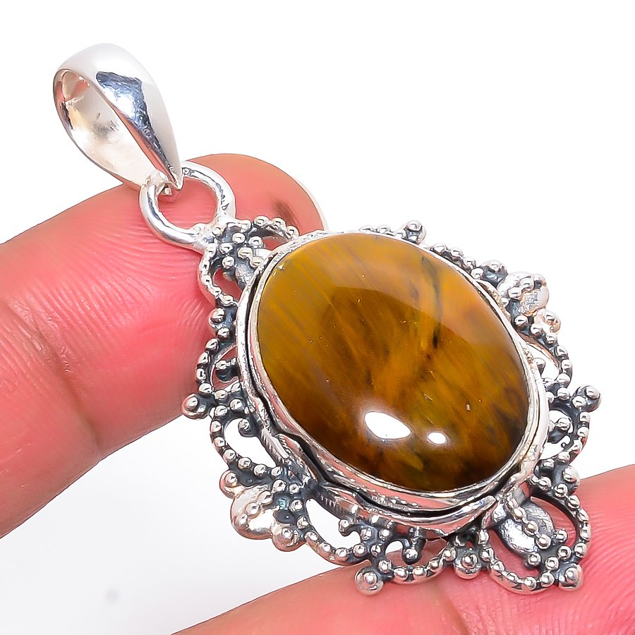 Yellow Tiger Eye 925 Sterling Silver Pendant, Handmade Pendant, Oval Pendant, Yellow Pendant, Unique Silver Pendant, Fine Pendant, Silver Jewelry Pendant