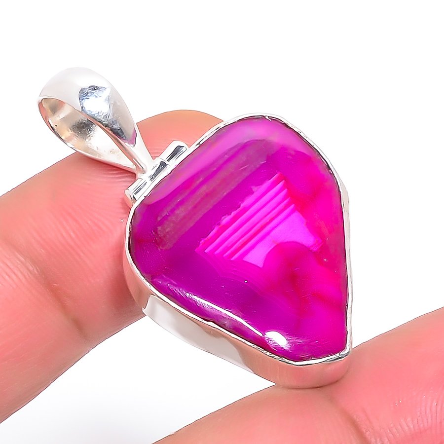 Pink Botswana Agate 925 Sterling Silver Pendant, Handmade Pendant, Trillion Pendant, Pink Pendant, Unique Silver Pendant, Fine Pendant, Silver Jewelry Pendant