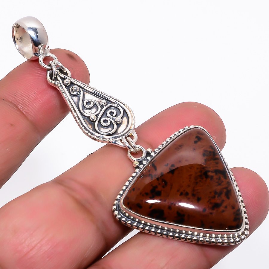 Mahogany Obsidian 925 Sterling Silver Pendant, Handmade Pendant, Trillion Pendant, Red Pendant, Unique Silver Pendant, Fine Pendant, Silver Jewelry Pendant