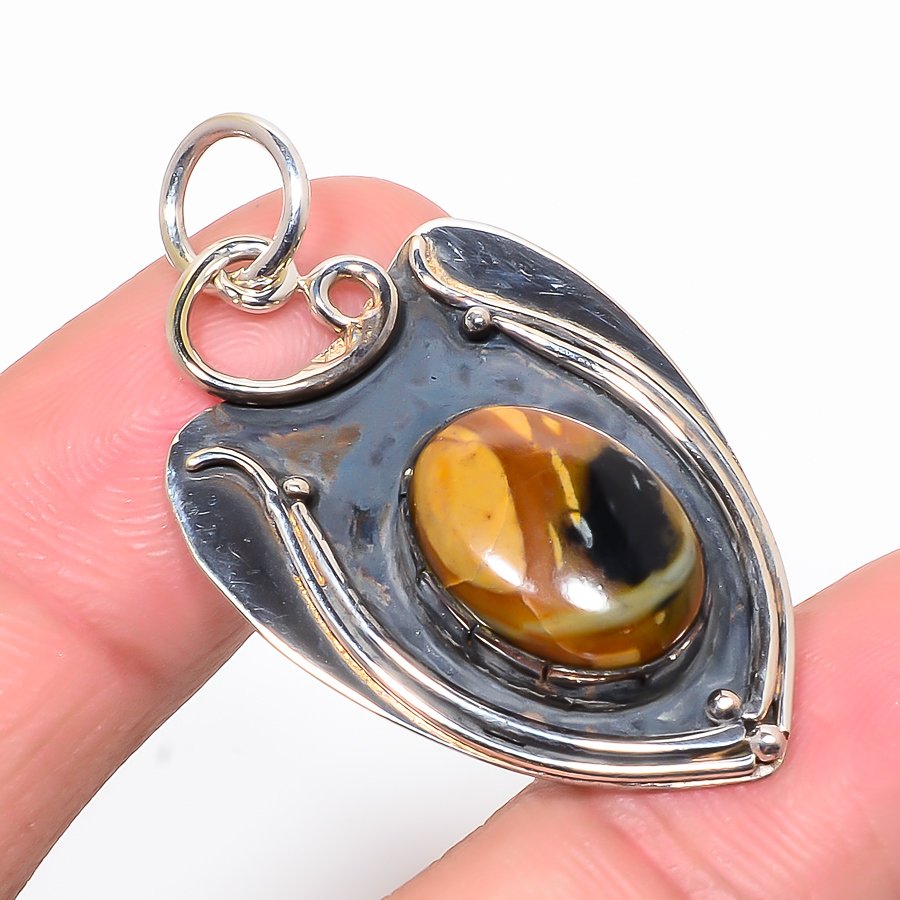 Picasso Jasper 925 Sterling Silver Pendant, Handmade Pendant, Oval Pendant, Black Pendant, Unique Silver Pendant, Fine Pendant, Silver Jewelry Pendant