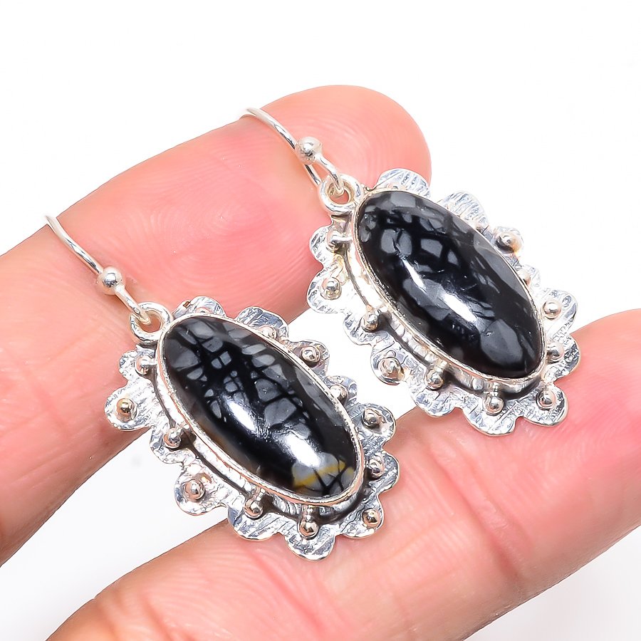 Picasso Jasper 925 Sterling Silver Handmade Earring Jewelry 1.58" T20