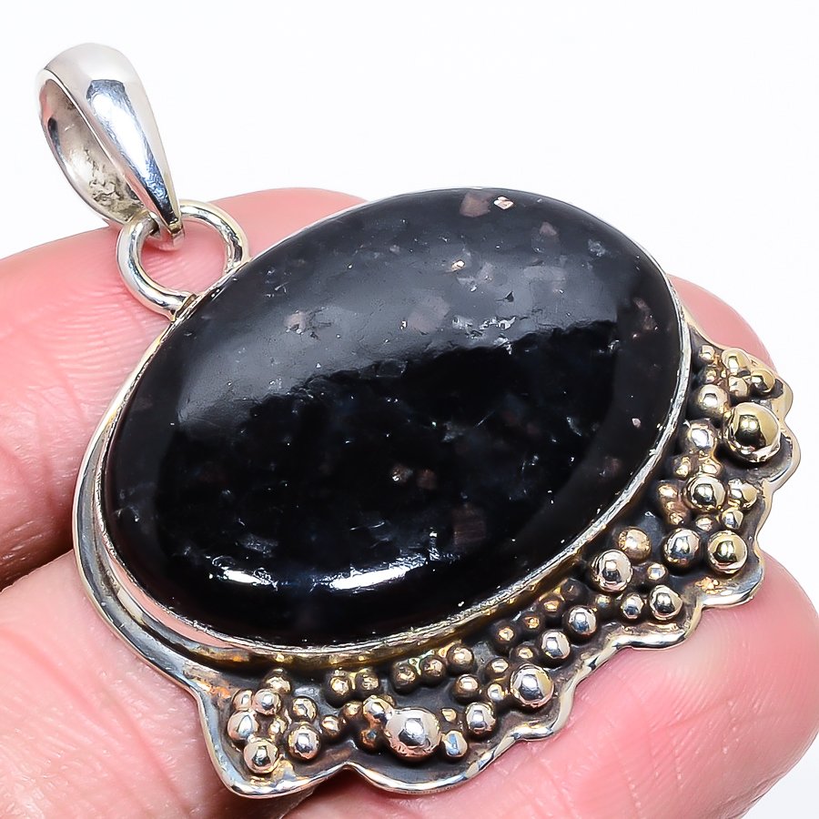 Nummite 925 Sterling Silver Pendant, Handmade Pendant, Oval Pendant, Black Pendant, Unique Silver Pendant, Fine Pendant, Silver Jewelry Pendant